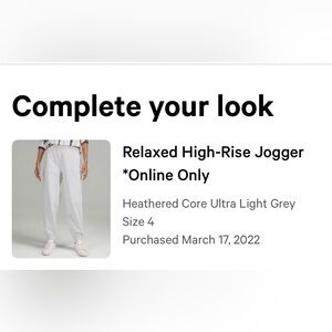Lululemon relaxed high rise jogger. Heathered core ultra light grey. Size 4